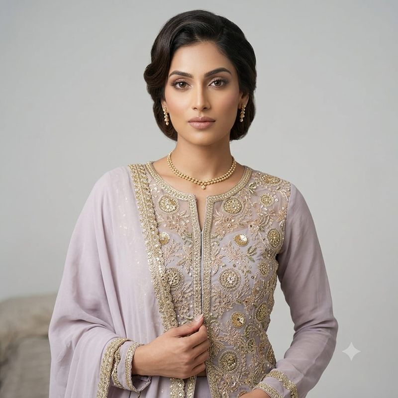 Elegant Lavender Pleated Lehenga Set with Heavily Embellished Jacket