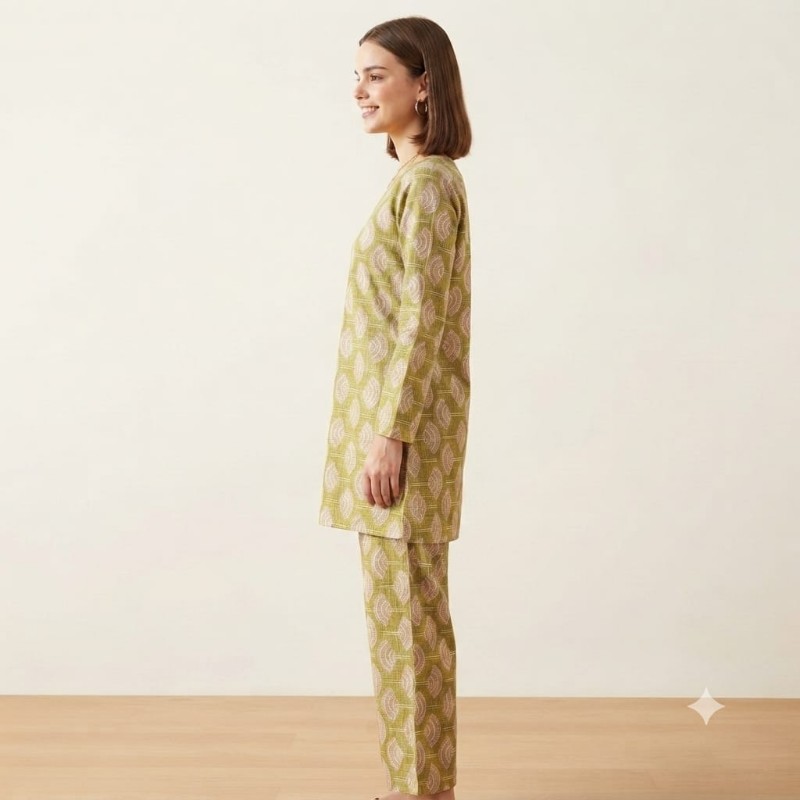 Olive Green Printed Cotton Co-ord Set for Women