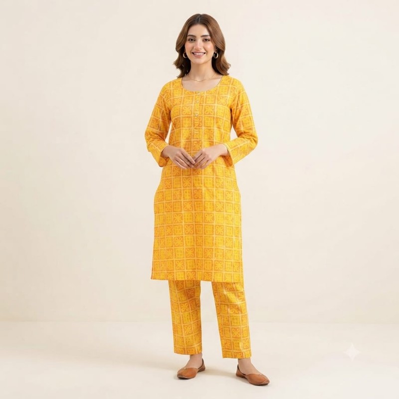 Radiant Yellow Geometric Print Kurta and Trouser Co-ord Set