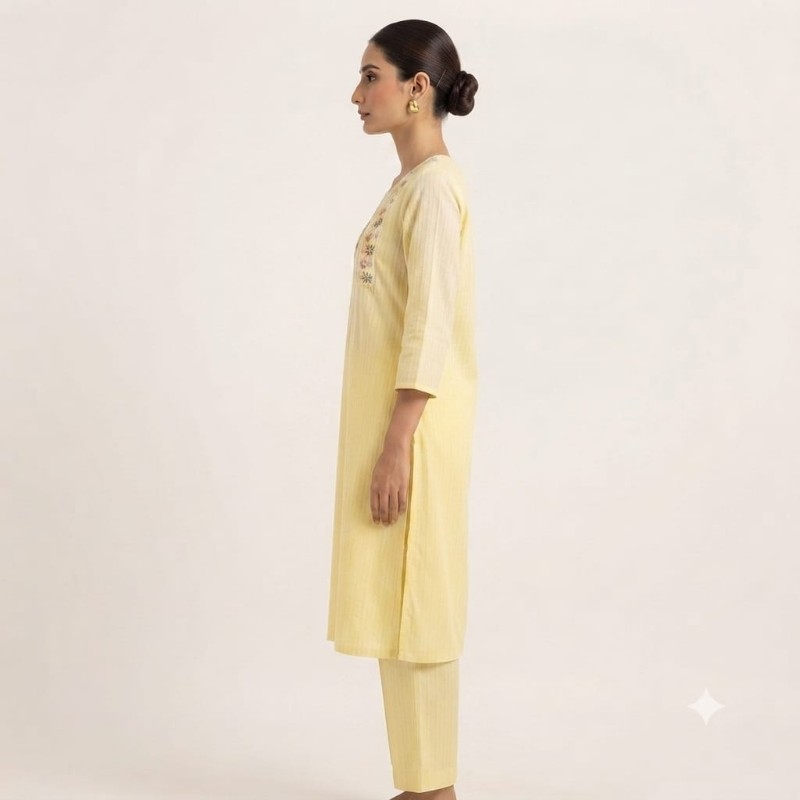 Women’s Light Yellow Cotton Kurta