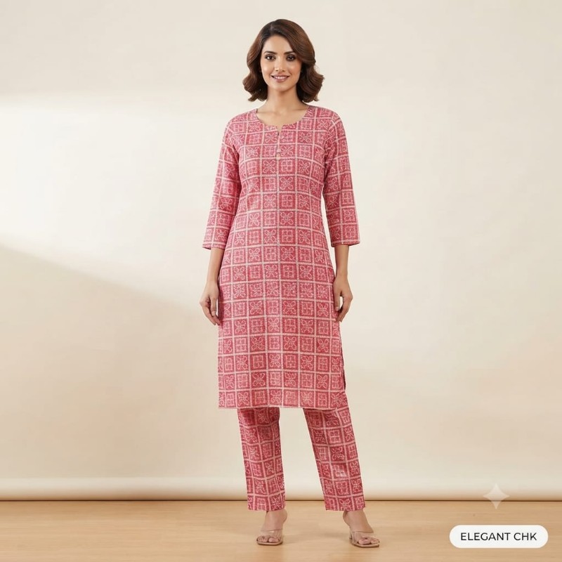Elegant Pink Geometric Print Kurta and Pant Set for Women