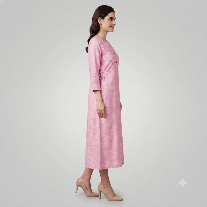 Elegant Pink Bandhani Print Cotton Straight Kurti for Women
