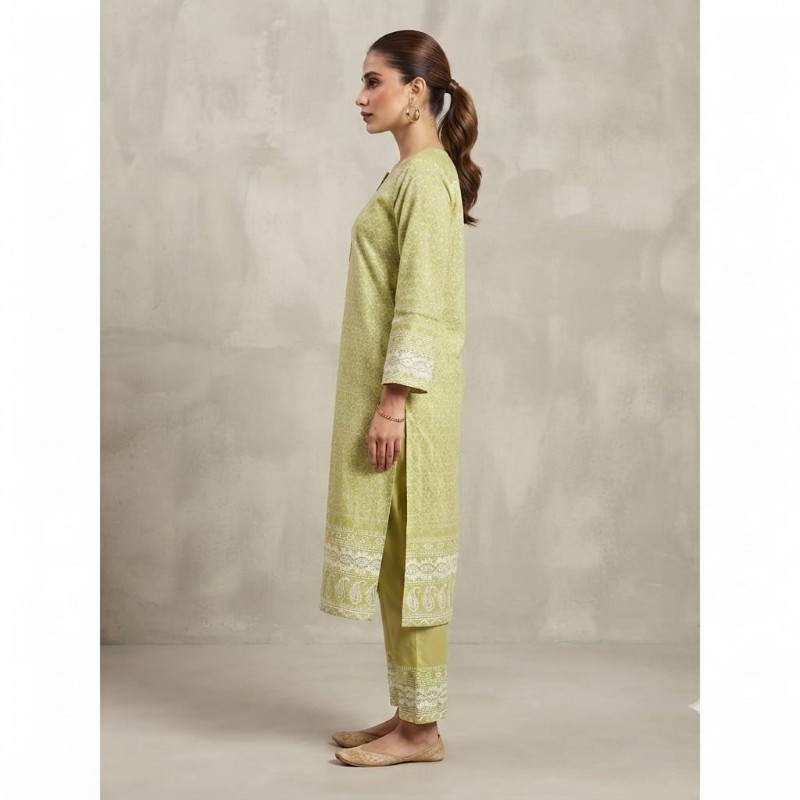 Olive Green Geometric Printed Cotton Kurta