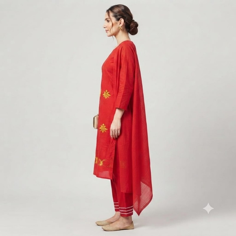Elegant Red Embroidered Kurta Set with Dupatta