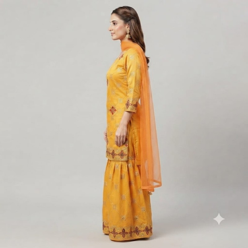 Libas Women Mustard Yellow Embroidered Kurta