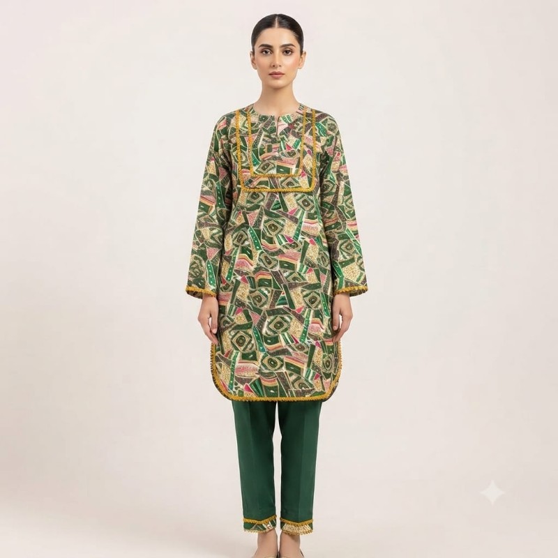 Elegant Geometric Print Kurti with Matching Trousers