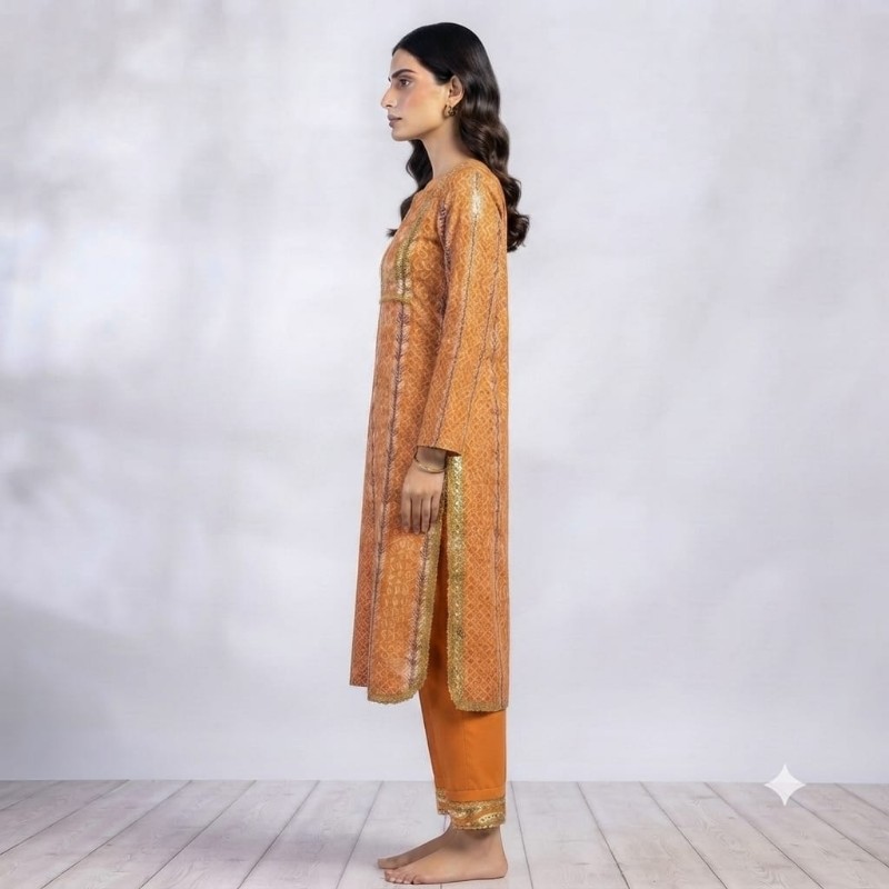 Elegant Mustard Printed Straight Kurta Set with Matching Trousers