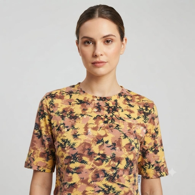 Golden Mustard & Brown Abstract Tie-Dye Crop Top & Jogger Loungewear Set