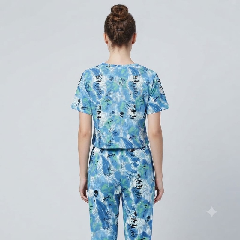 Women's Blue Abstract Print Co-ord Set