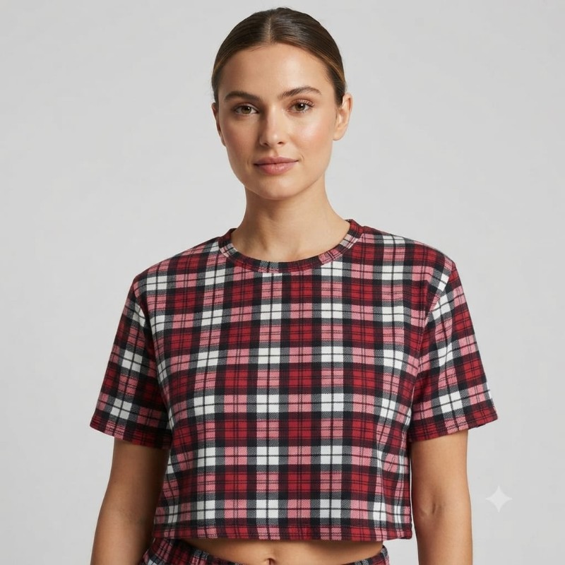 Savvy Plaid Two-Piece Crop Top & Wide-Leg Loungewear Set