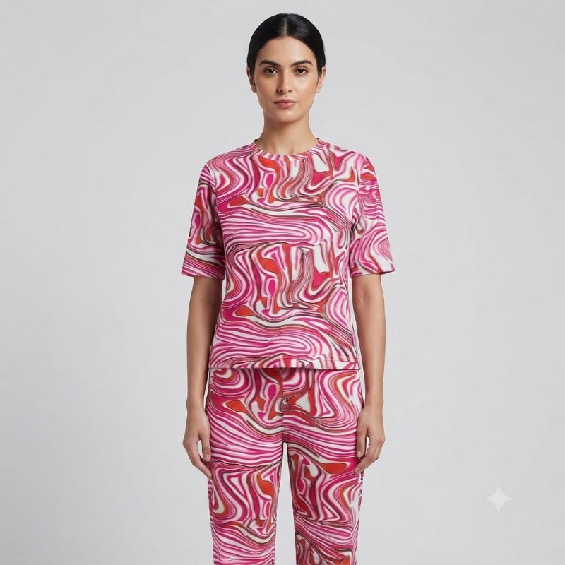 Women's Vibrant Pink Marble Print Co-ord Set