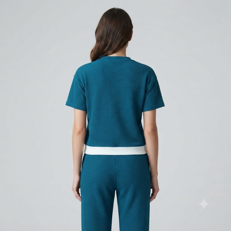 Women's Teal Textured Short-Sleeve Lounge Set
