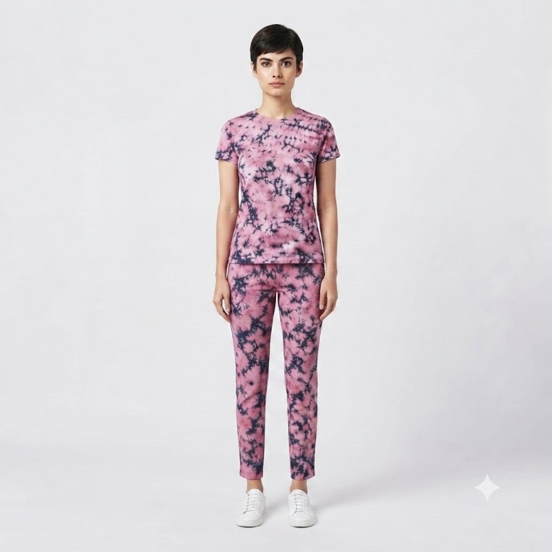 Women's Pink Tie-Dye Casual Matching Tee and Trousers Co-ord Set