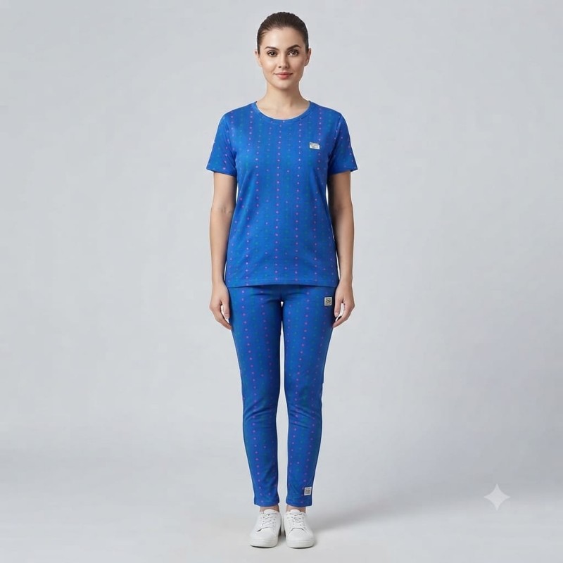 Blue Micro-Print Women's Co-ord Set