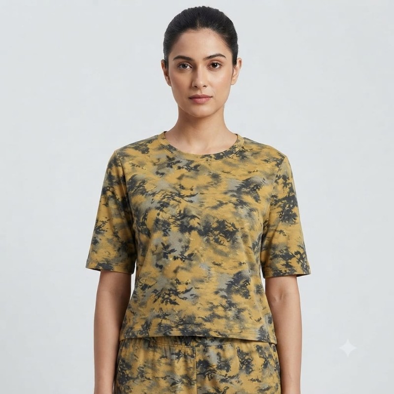 Women's Mustard & Charcoal Tie-Dye Cotton Lounge Set