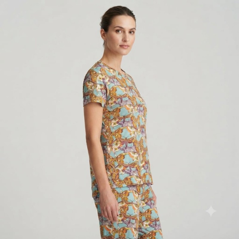 Women's Mint Green Butterfly Print Cotton Lounge T-Shirt & Pants Set