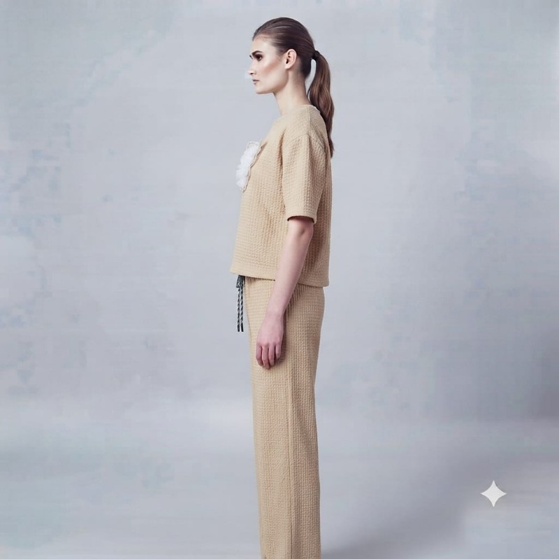 Women's Beige Waffle Knit Lounge Set