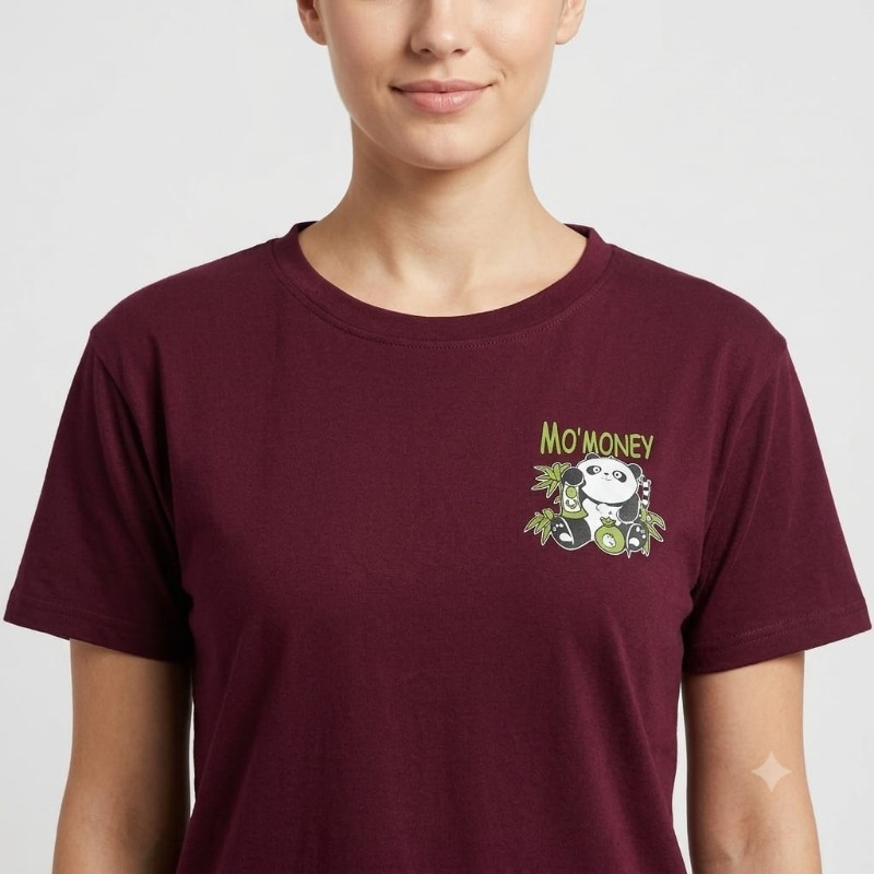 Womens Mo MoneY  Panda Print Maroon T-Shirt and Shorts Loungewear Set