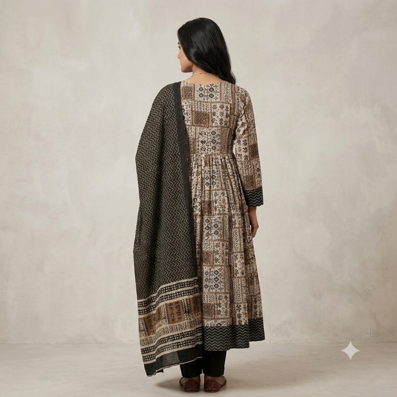 Womens Printed & Embroidered Anarkali Kurta with Dupatta Set
