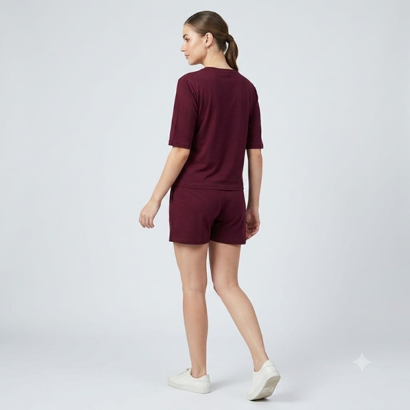 womens maroon printed lounge set.