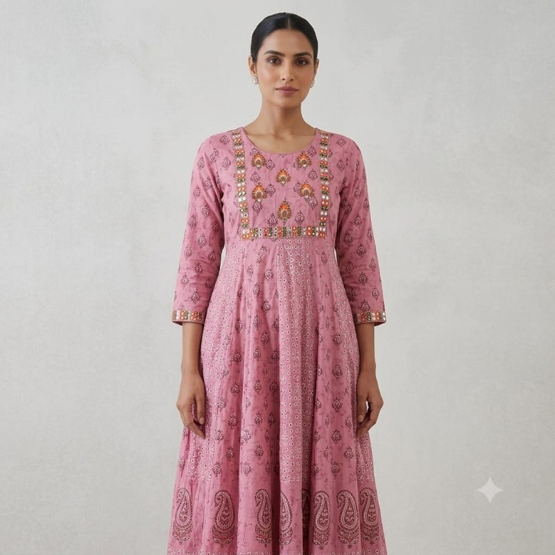 womens pink printed and embellished ethnic maxi dress.