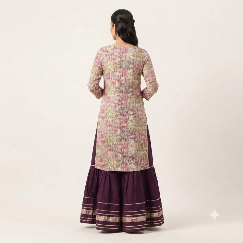 Womens Printed Kurta with Skirt Set