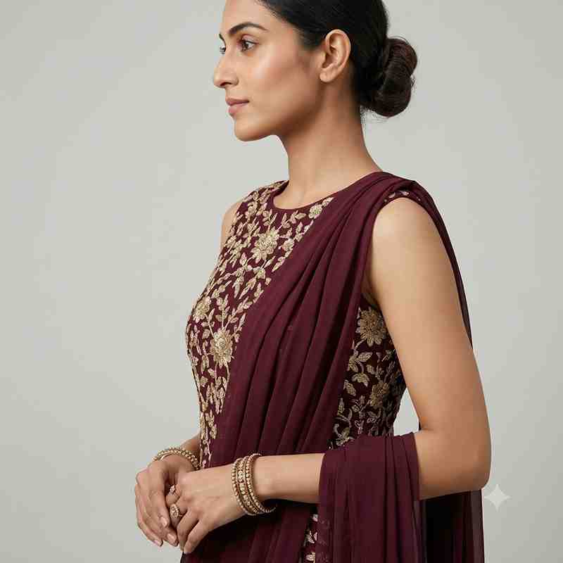 Elegant Maroon Embroidered Sleeveless Kurti with Matching Sharara and Dupatta Set
