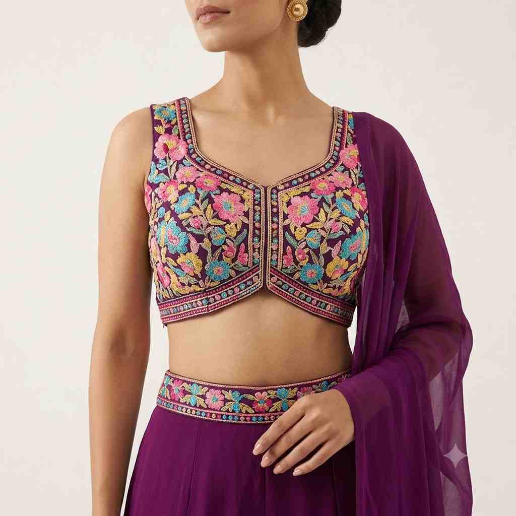 Elegant Purple Embroidered Floral Lehenga Choli Set for Women