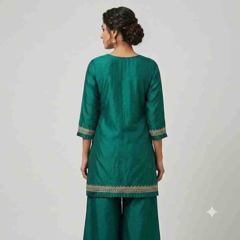 Women’s Teal Green Silk Blend Straight Kurta with Palazzo Pants and Dupatta – Festive Ethnic Wear Set